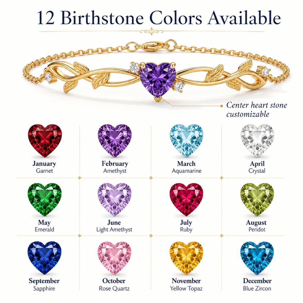 1.35 ct.tw. Vine Inspired Birthstone Heart Stone Bracelet