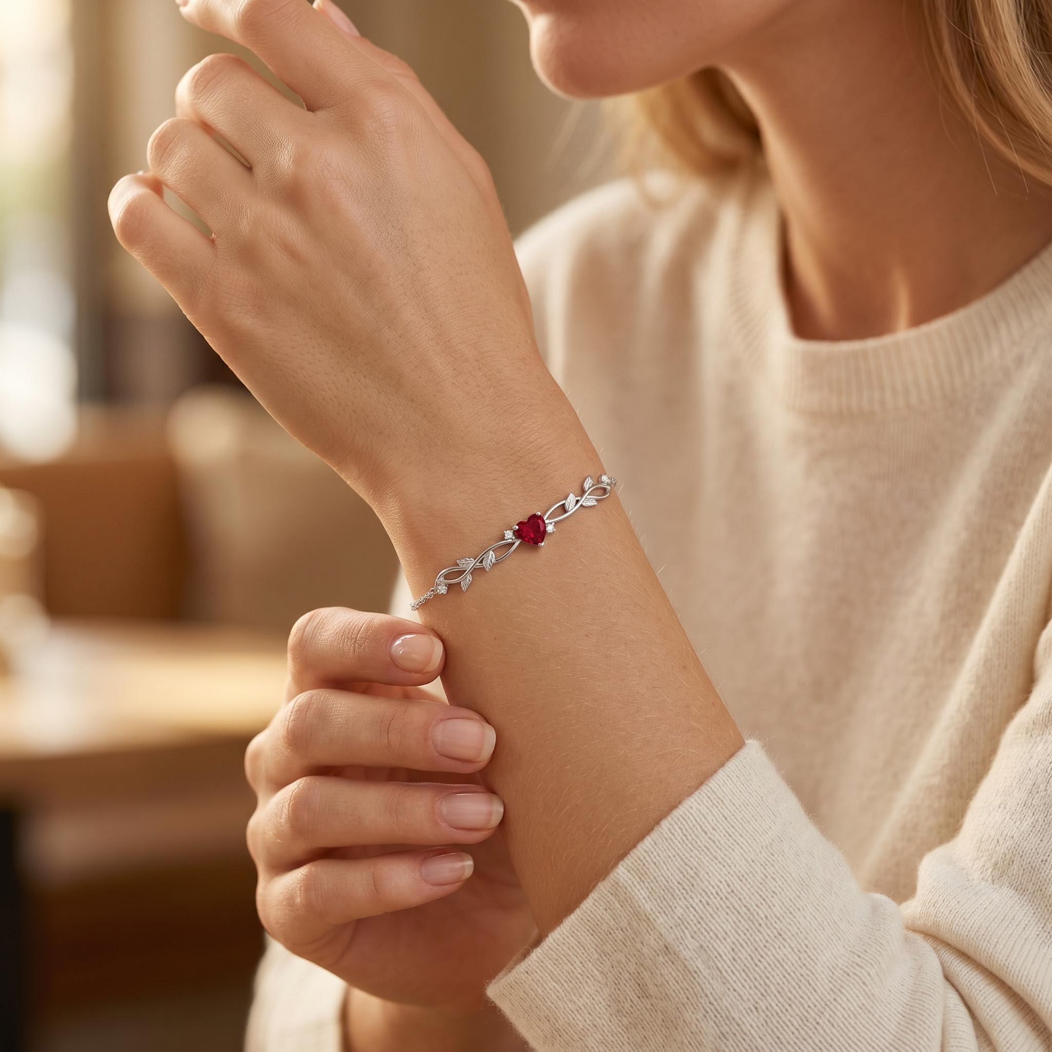 1.35 ct.tw. Vine Inspired Birthstone Heart Stone Bracelet