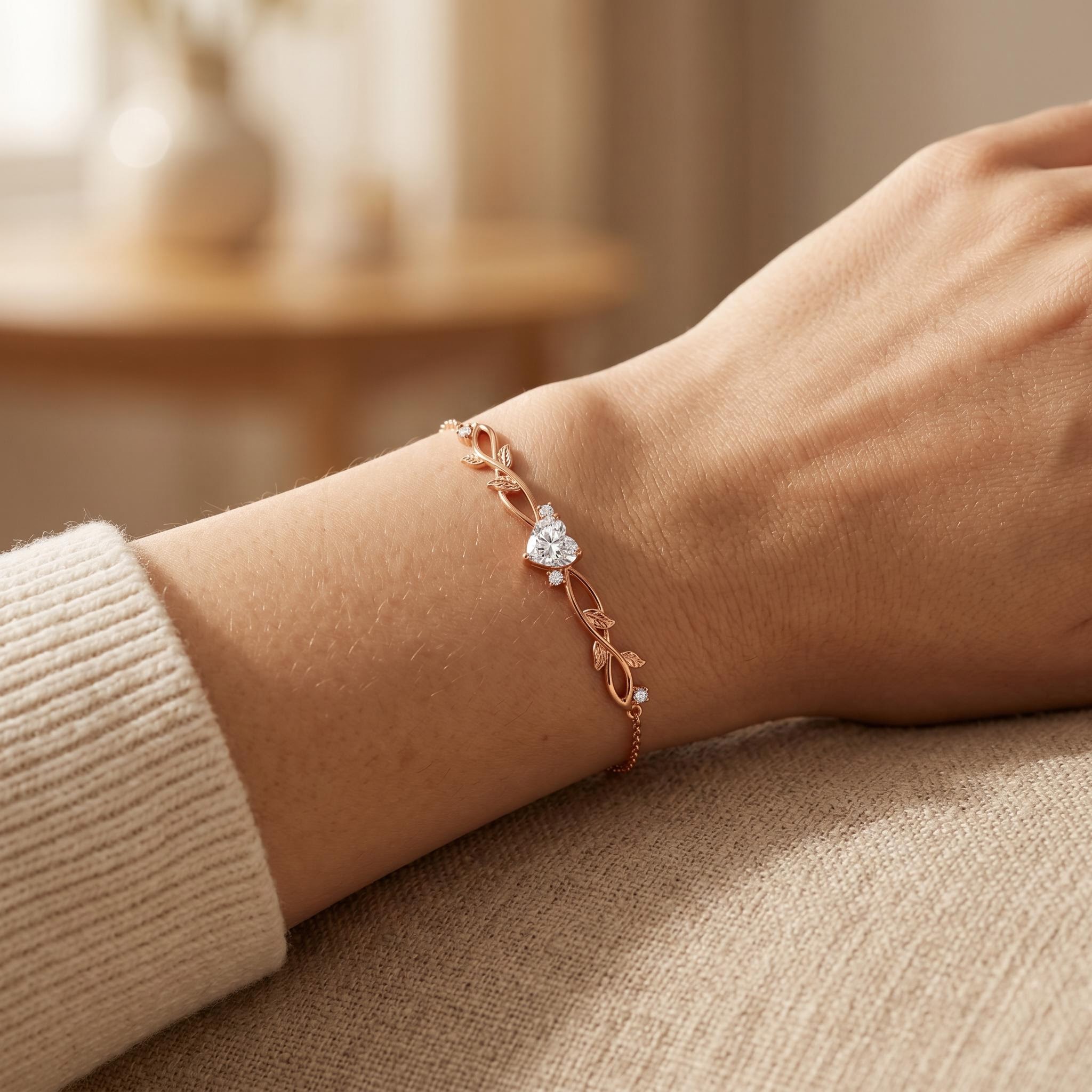 1.35 ct.tw. Vine Inspired Birthstone Heart Stone Bracelet