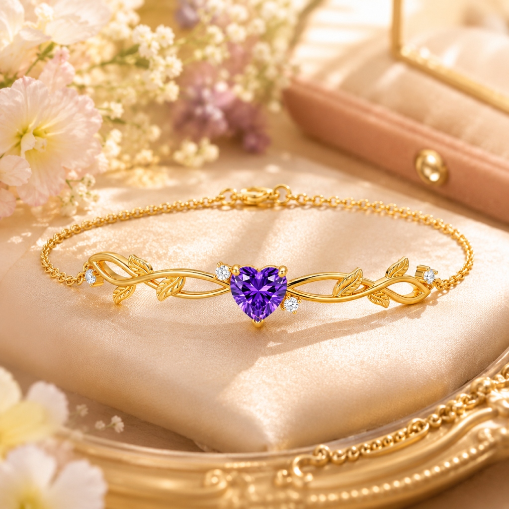 1.35 ct.tw. Vine Inspired Birthstone Heart Stone Bracelet