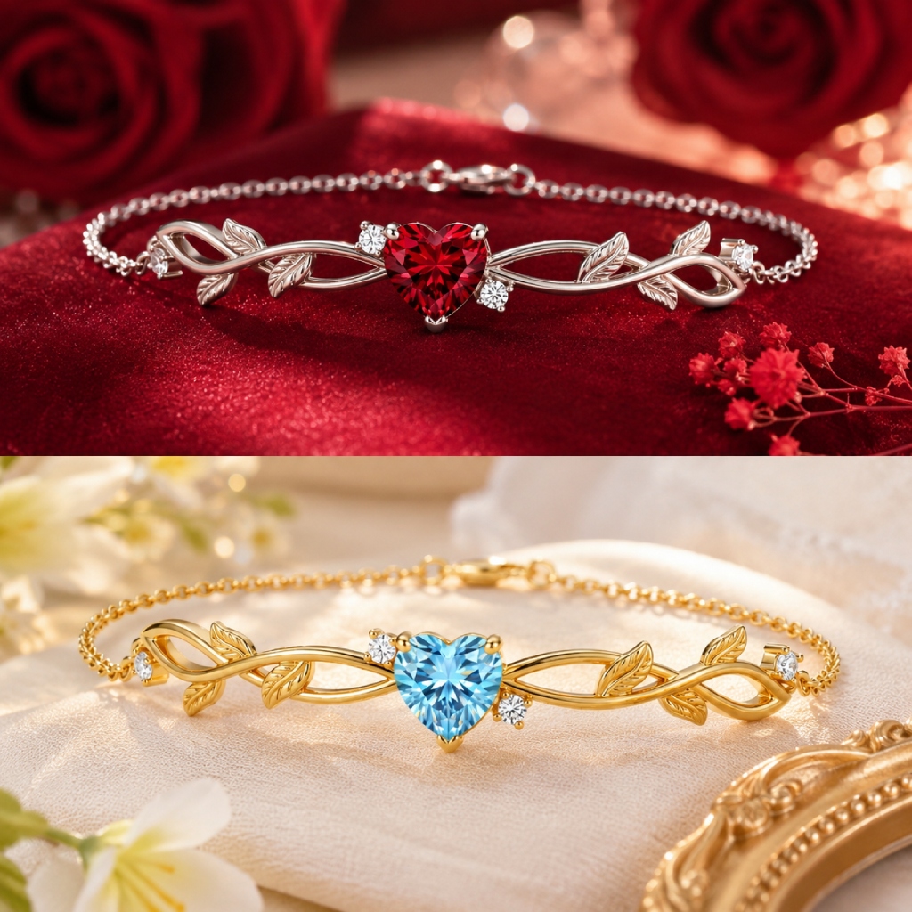 1.35 ct.tw. Vine Inspired Birthstone Heart Stone Bracelet