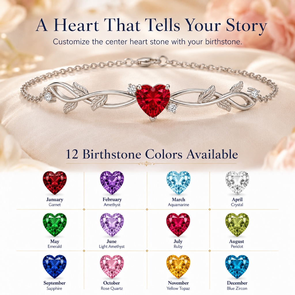 1.35 ct.tw. Vine Inspired Birthstone Heart Stone Bracelet