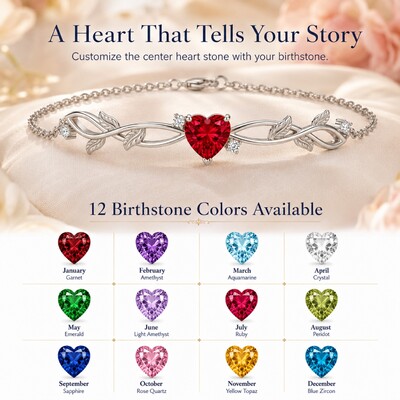 1.35 ct.tw. Vine Inspired Birthstone Heart Stone Bracelet