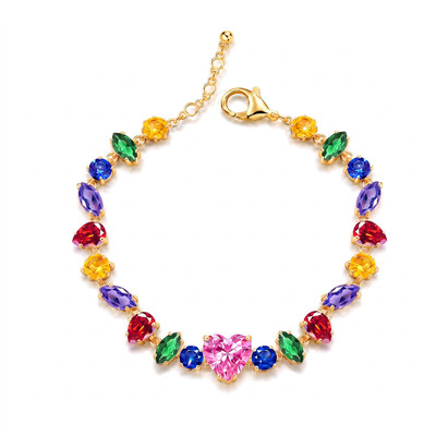 21.24 ct.tw. Rainbow Shaped Gemstone Heart Bracelet