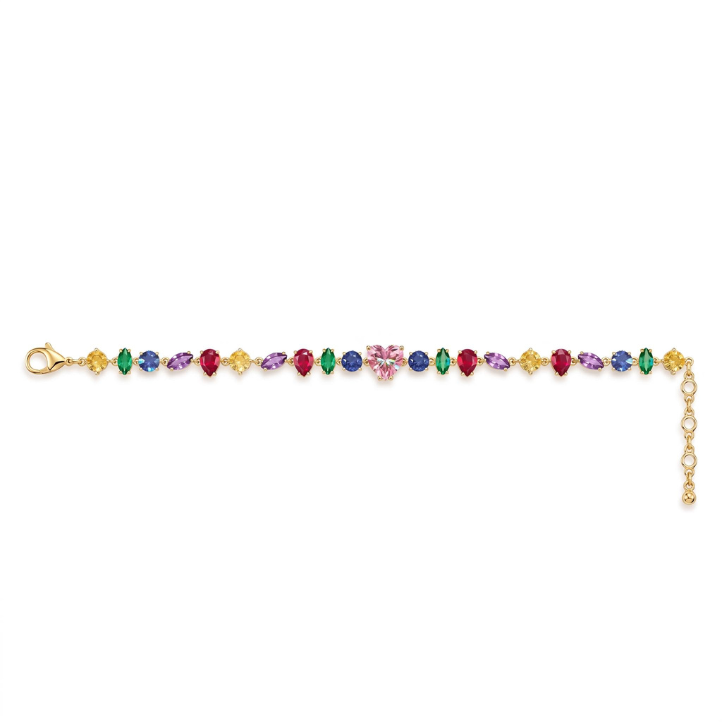 21.24 ct.tw. Rainbow Shaped Gemstone Heart Bracelet