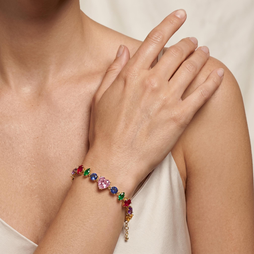 21.24 ct.tw. Rainbow Shaped Gemstone Heart Bracelet