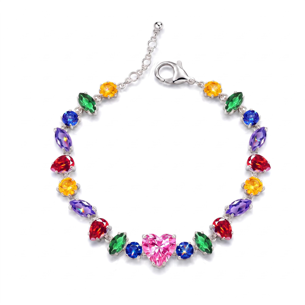 21.24 ct.tw. Rainbow Shaped Gemstone Heart Bracelet