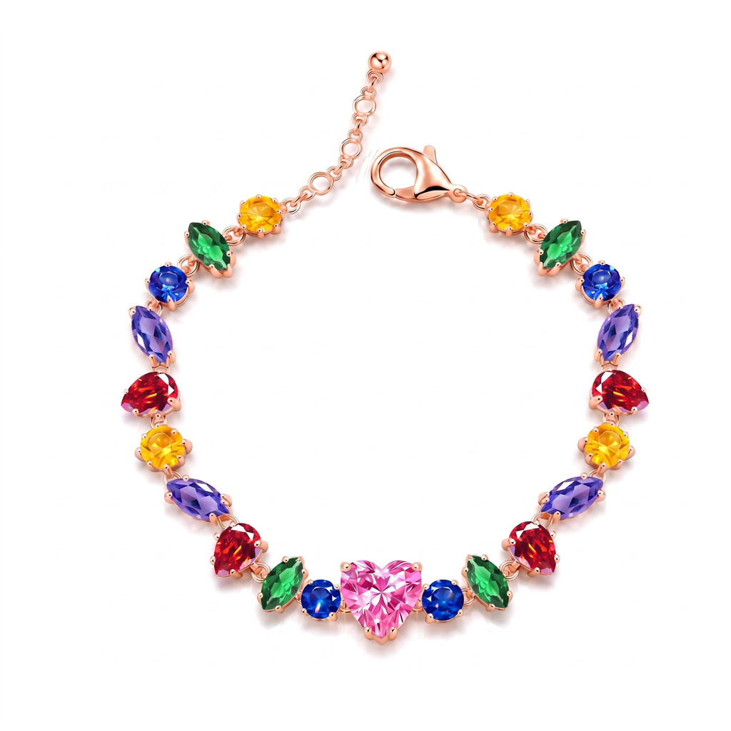 21.24 ct.tw. Rainbow Shaped Gemstone Heart Bracelet