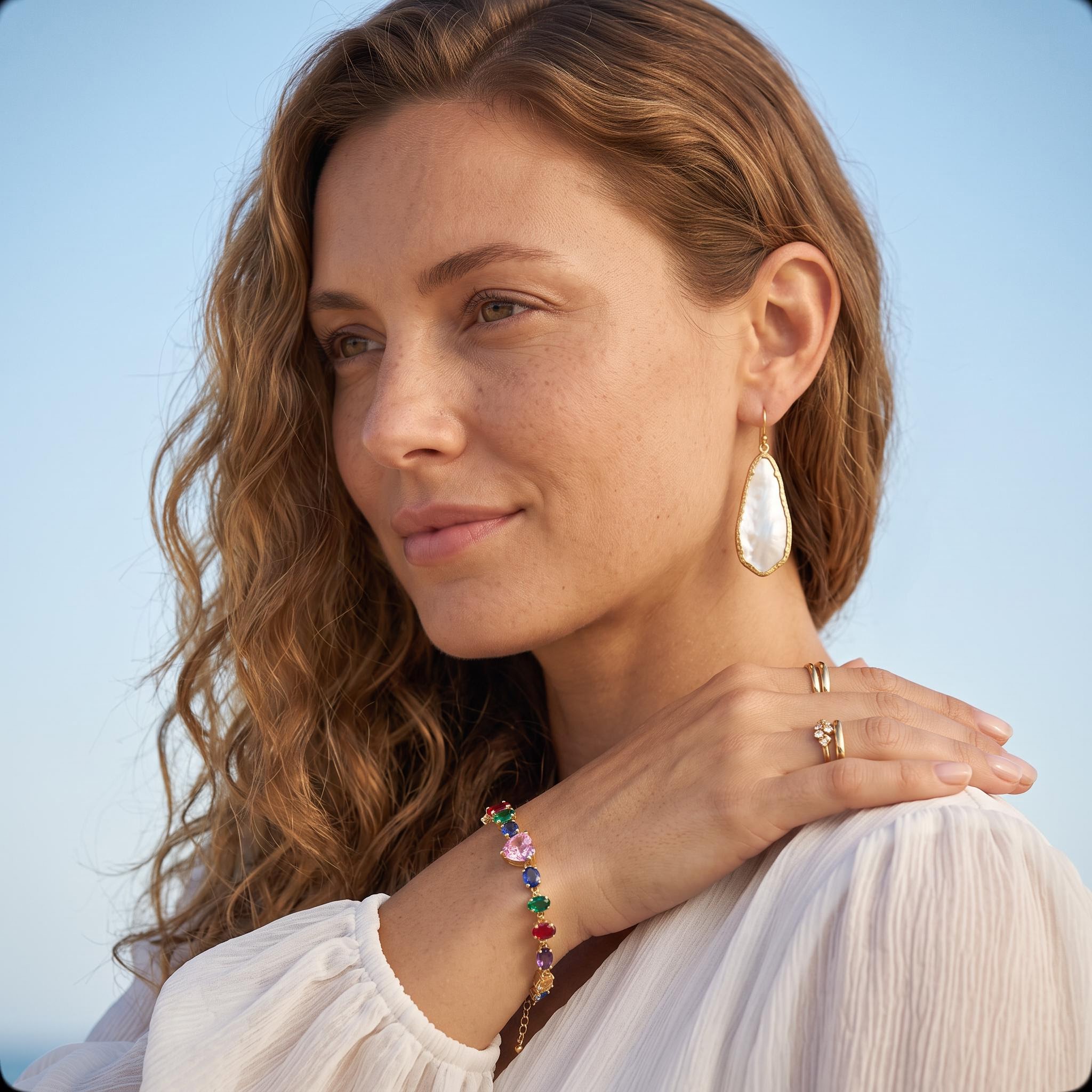 21.24 ct.tw. Rainbow Shaped Gemstone Heart Bracelet