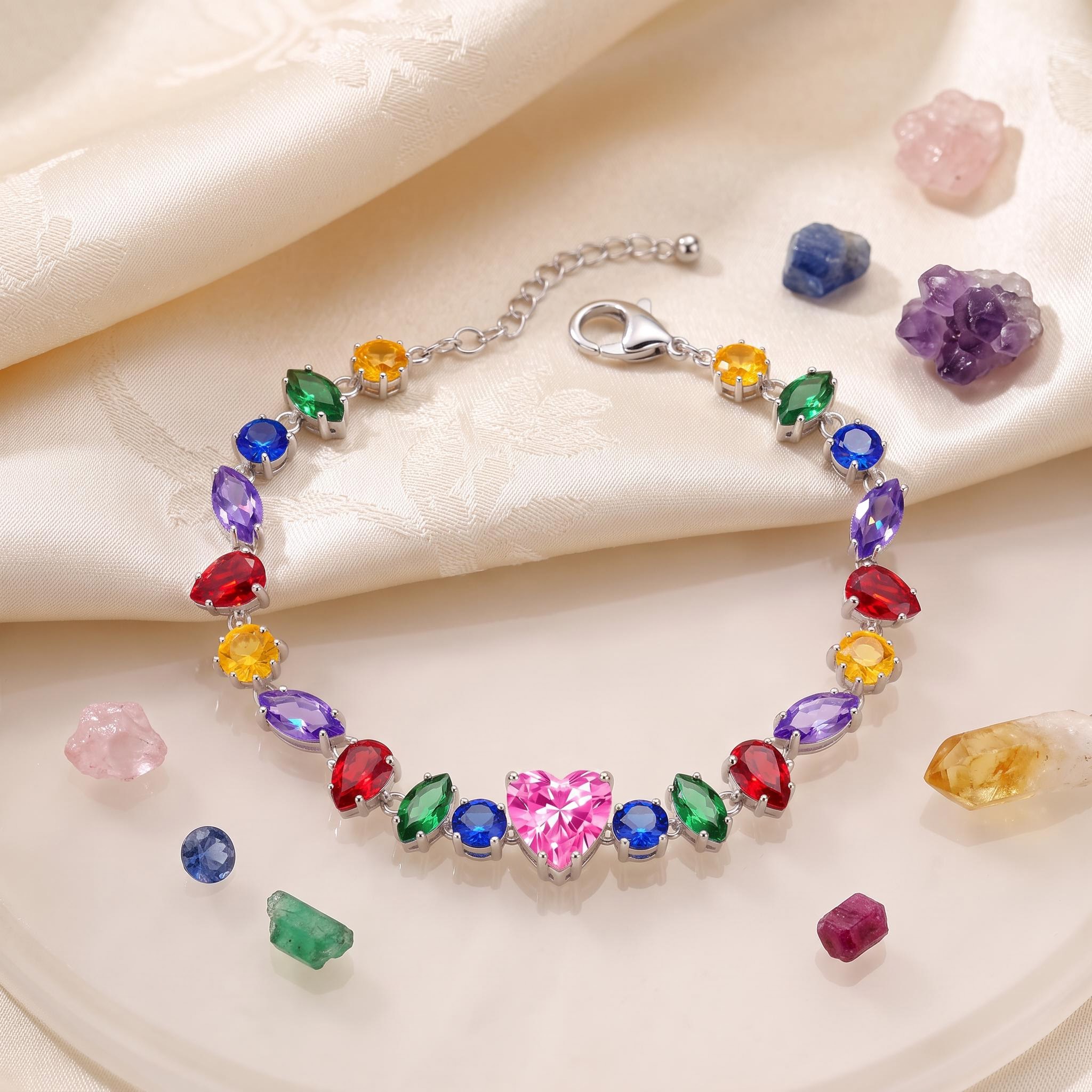21.24 ct.tw. Rainbow Shaped Gemstone Heart Bracelet