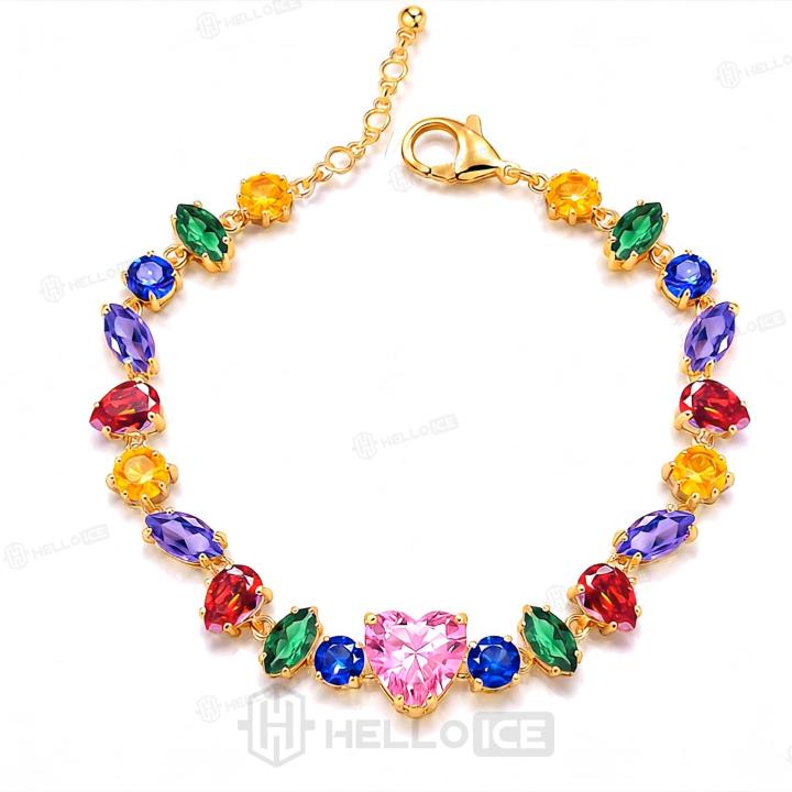 21.24 ct.tw. Rainbow Shaped Gemstone Heart Bracelet