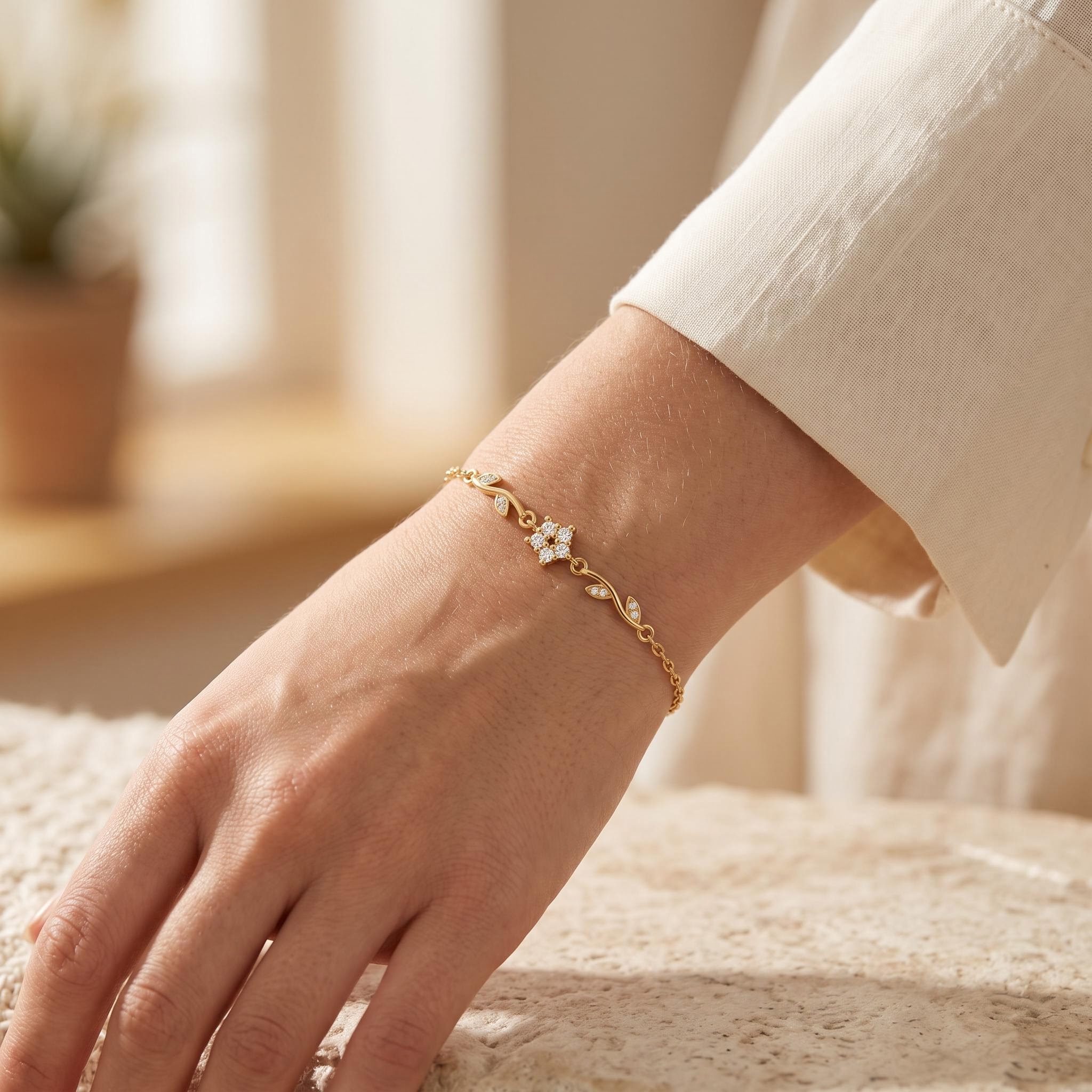 0.17 ct.tw. Dainty Floral Vine Chain Bracelet 0.17 ct.tw. Dainty Floral Vine Chain Bracelet