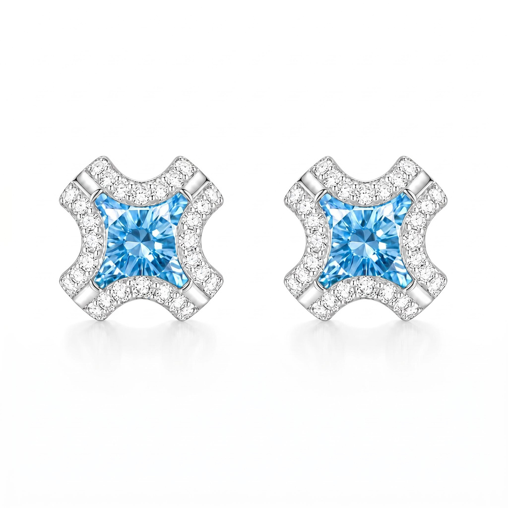 0.38 ct.tw. Aquamarine Cushion Cut Halo Stud Earrings 0.38 ct.tw. Aquamarine Cushion Cut Halo Stud Earrings