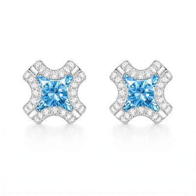 0.38 ct.tw. Aquamarine Cushion Cut Halo Stud Earrings
