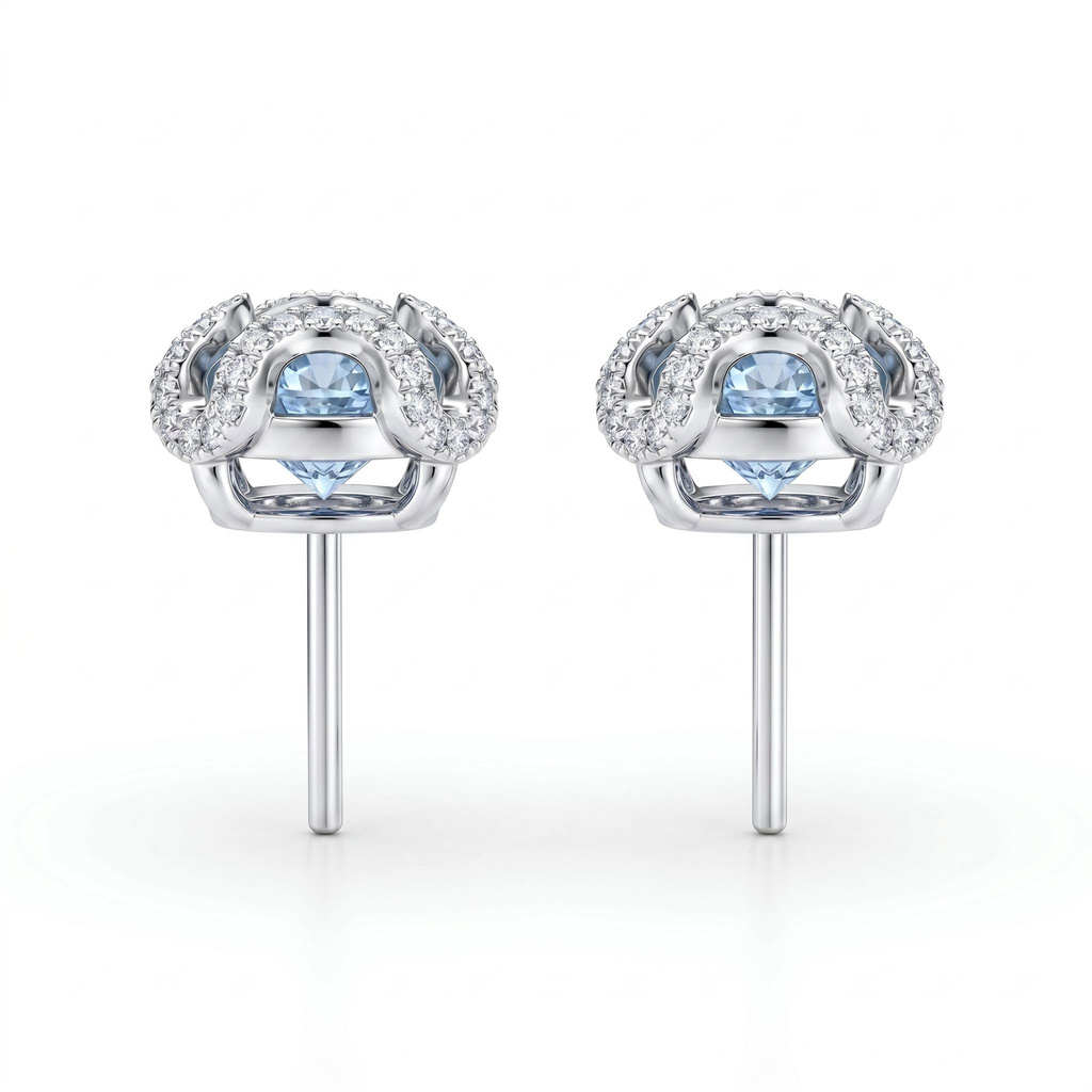 0.38 ct.tw. Aquamarine Cushion Cut Halo Stud Earrings 0.38 ct.tw. Aquamarine Cushion Cut Halo Stud Earrings