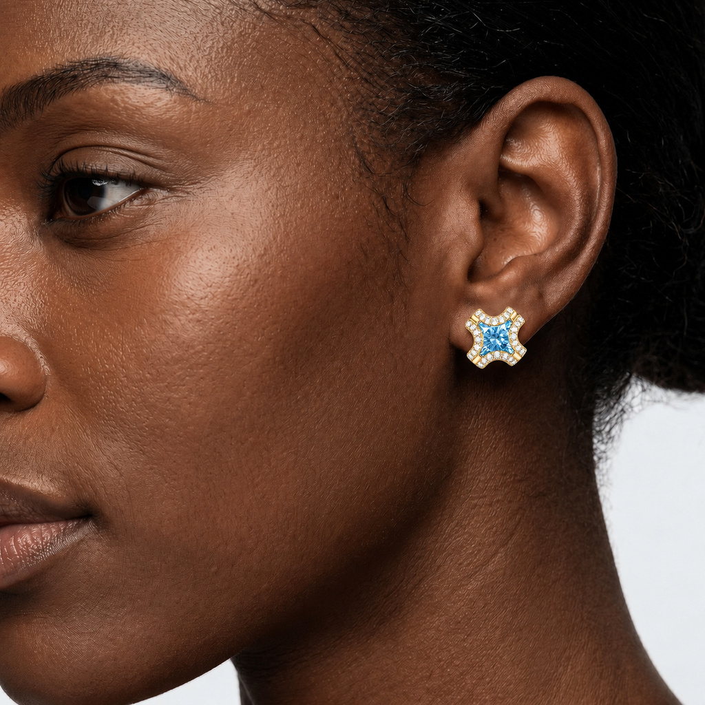 0.38 ct.tw. Aquamarine Cushion Cut Halo Stud Earrings 0.38 ct.tw. Aquamarine Cushion Cut Halo Stud Earrings