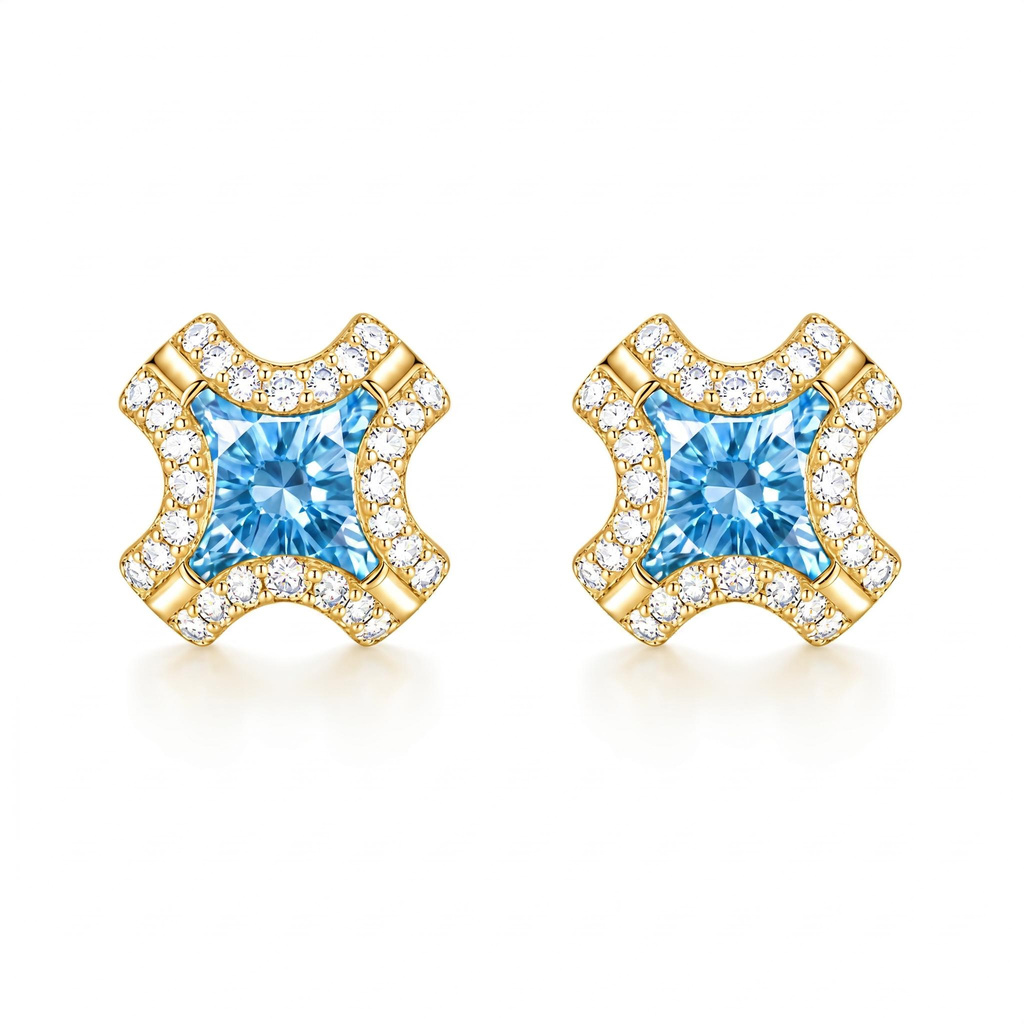 0.38 ct.tw. Aquamarine Cushion Cut Halo Stud Earrings 0.38 ct.tw. Aquamarine Cushion Cut Halo Stud Earrings