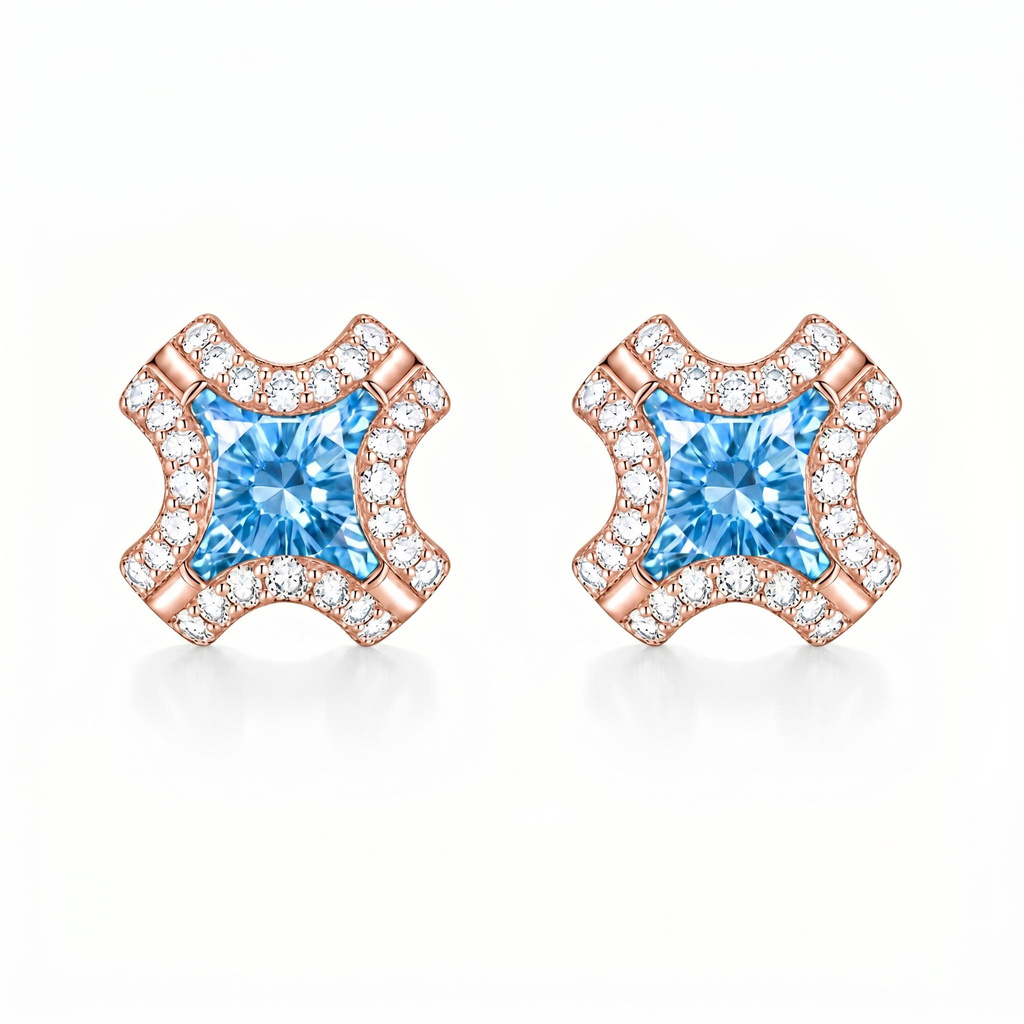 0.38 ct.tw. Aquamarine Cushion Cut Halo Stud Earrings 0.38 ct.tw. Aquamarine Cushion Cut Halo Stud Earrings