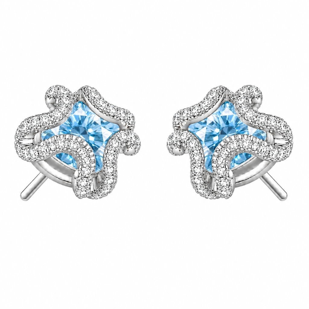 0.38 ct.tw. Aquamarine Cushion Cut Halo Stud Earrings 0.38 ct.tw. Aquamarine Cushion Cut Halo Stud Earrings