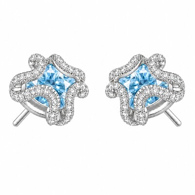0.38 ct.tw. Aquamarine Cushion Cut Halo Stud Earrings