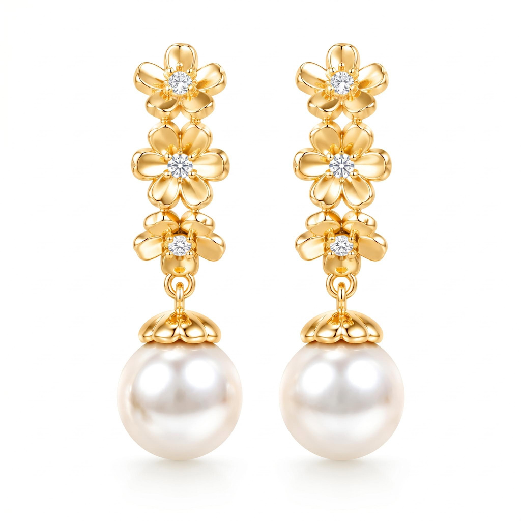 0.22 ct.tw. Floral Hoop with Pearl Drop Earrings