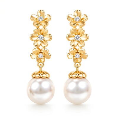 0.22 ct.tw. Floral Hoop with Pearl Drop Earrings