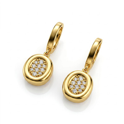 0.34 ct.tw. Oval Paved Round Stone Drop Earrings