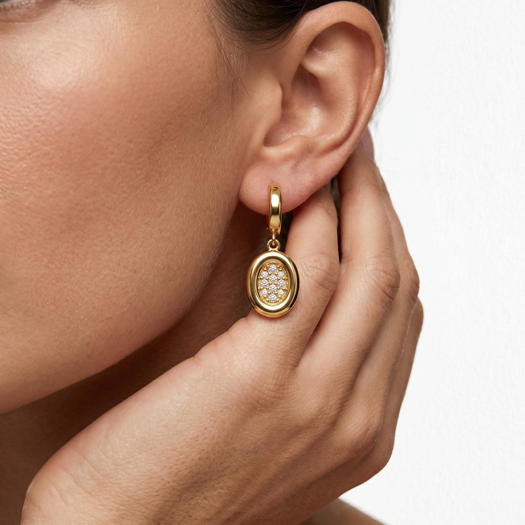 0.34 ct.tw. Oval Paved Round Stone Drop Earrings 0.34 ct.tw. Oval Paved Round Stone Drop Earrings