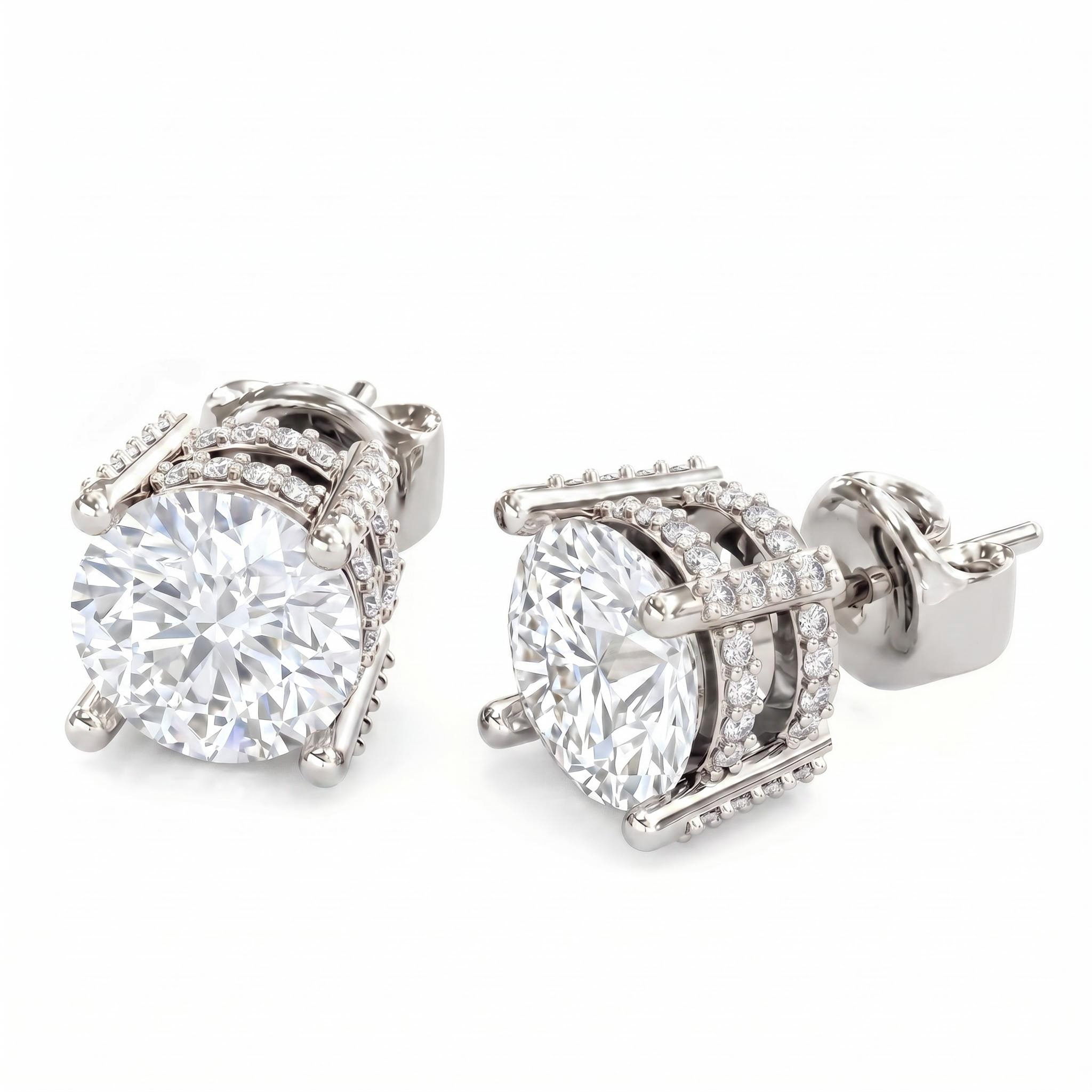 6.5mm Brilliant Round Cut Double Hidden Halo Stud Earrings 6.5mm Brilliant Round Cut Double Hidden Halo Stud Earrings