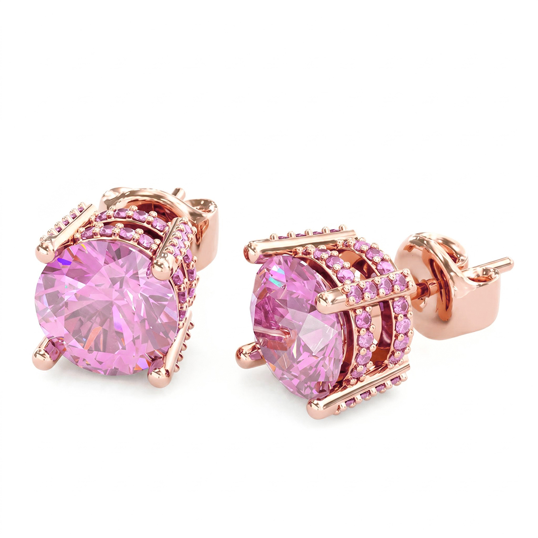 6.5mm Brilliant Round Cut Double Hidden Halo Stud Earrings