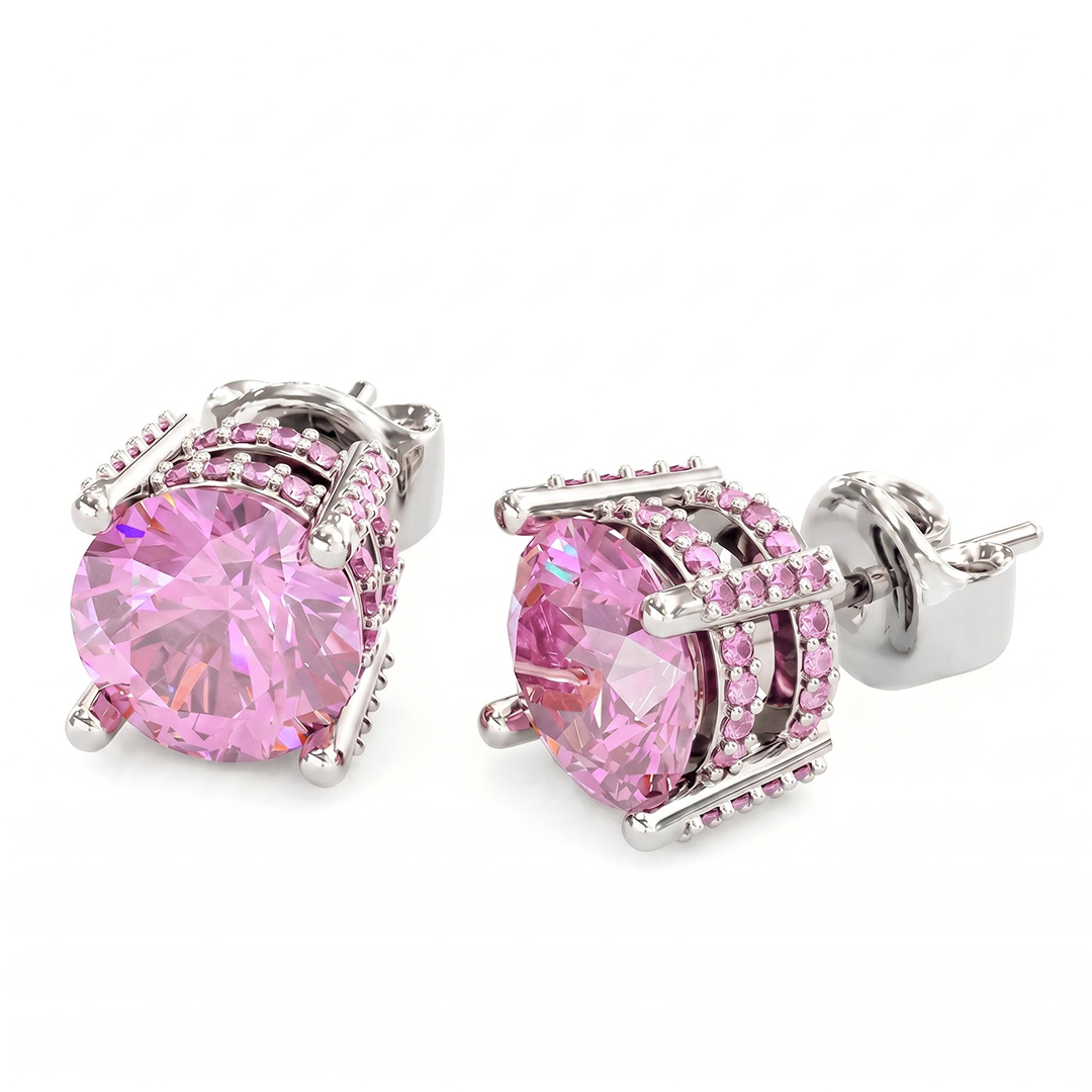 6.5mm Brilliant Round Cut Double Hidden Halo Stud Earrings