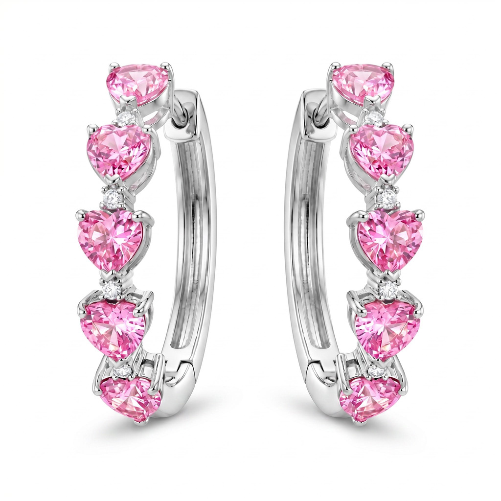 1.02 ct.tw. Pink Heart Cut Hoop Earrings 1.02 ct.tw. Pink Heart Cut Hoop Earrings