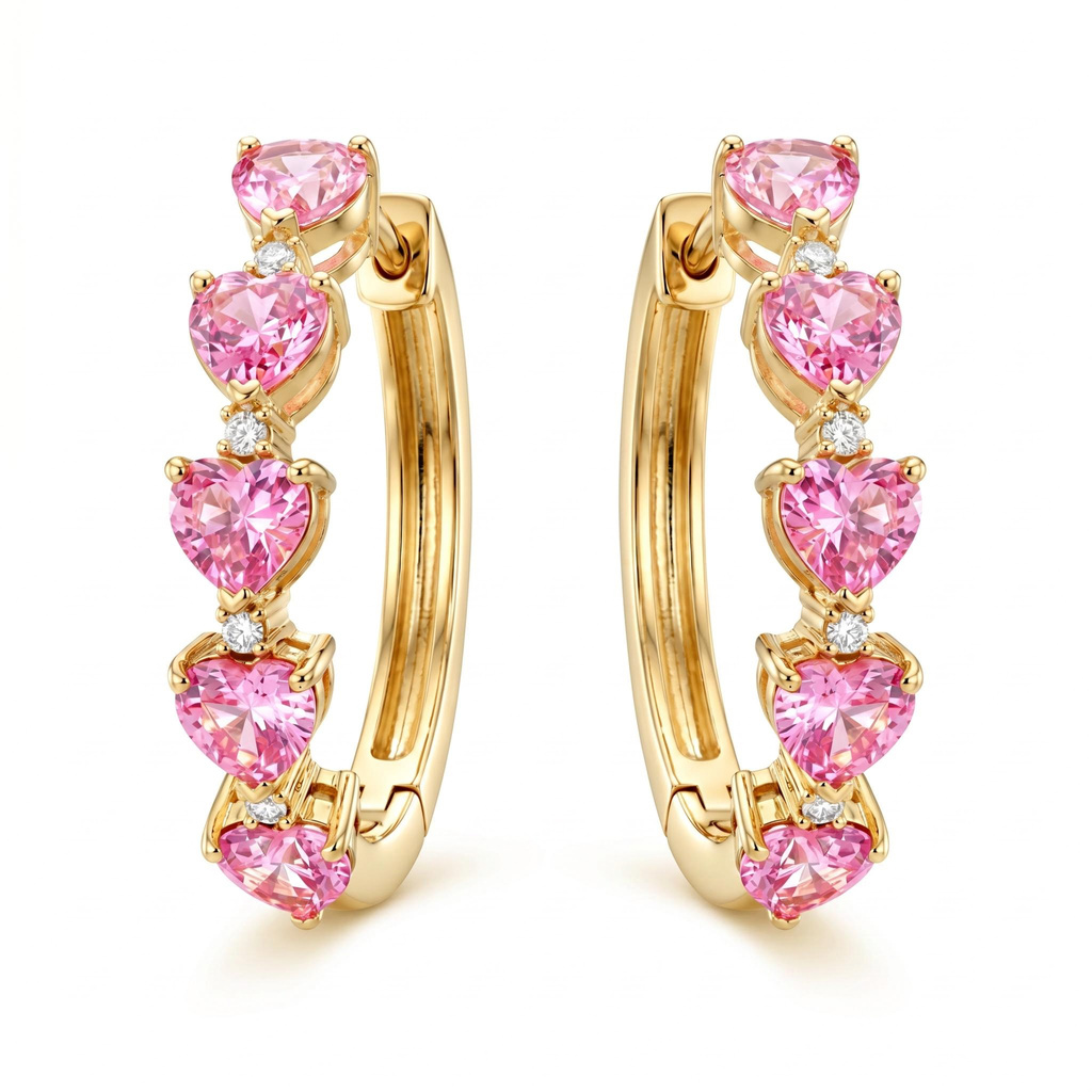 1.02 ct.tw. Pink Heart Cut Hoop Earrings 1.02 ct.tw. Pink Heart Cut Hoop Earrings