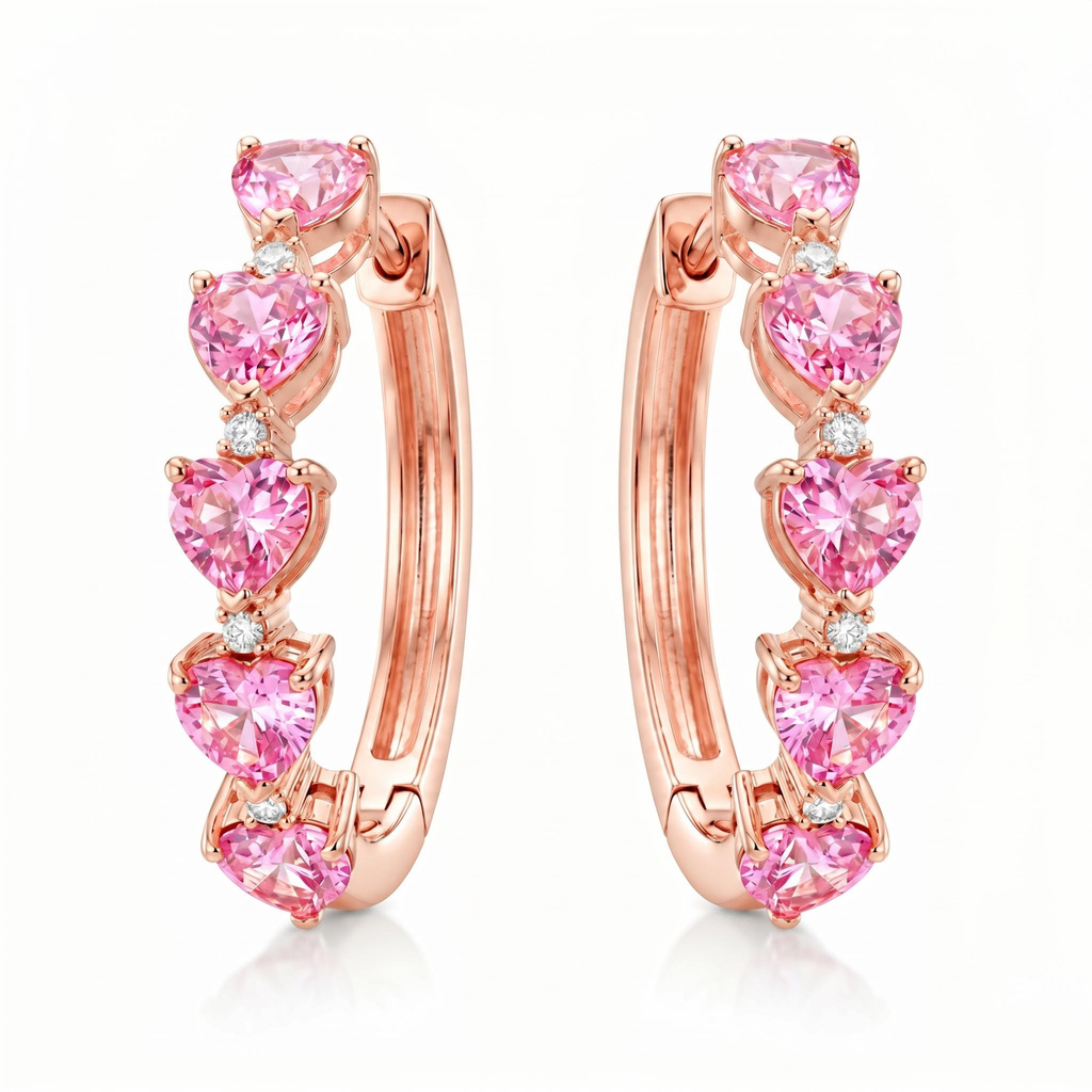1.02 ct.tw. Pink Heart Cut Hoop Earrings 1.02 ct.tw. Pink Heart Cut Hoop Earrings
