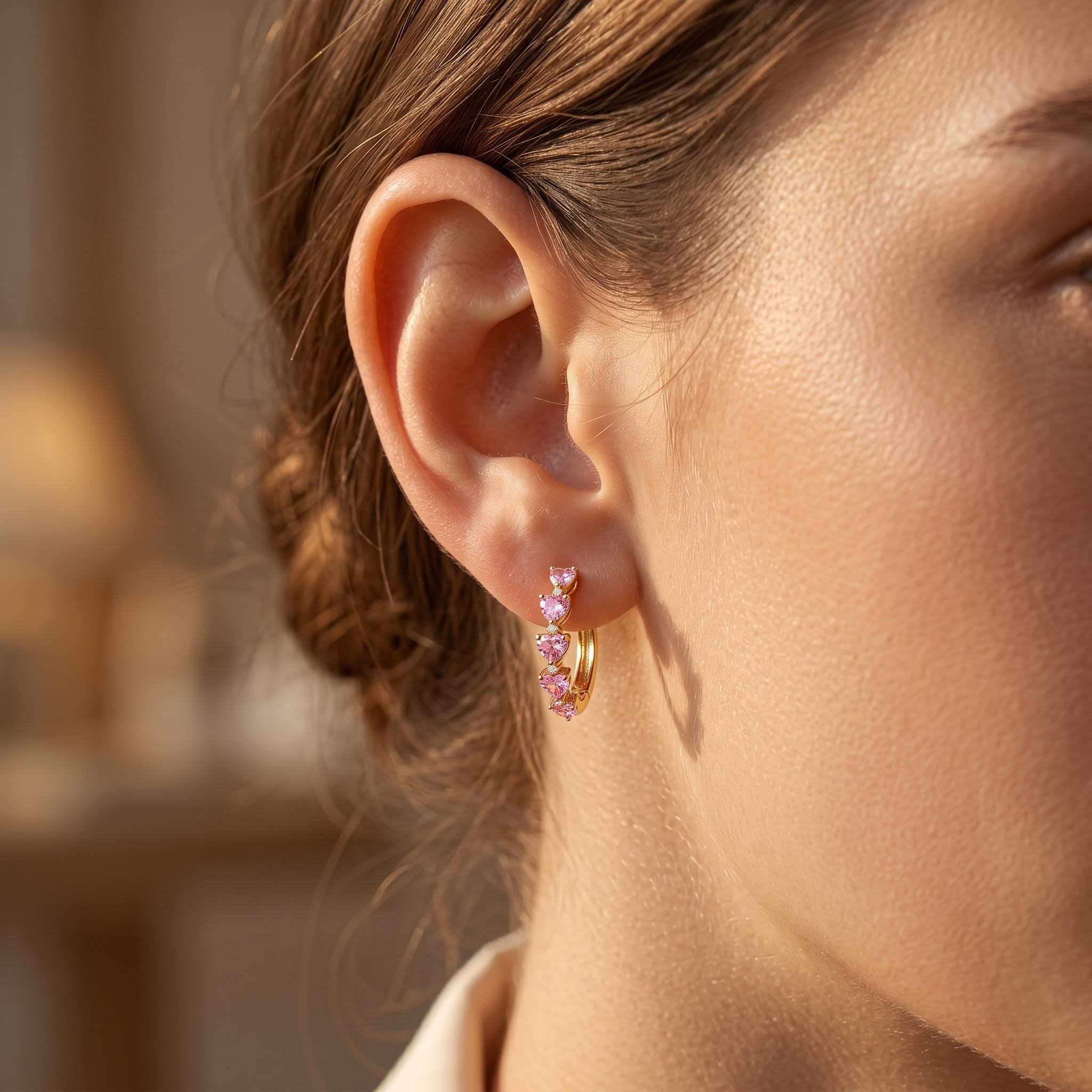 1.02 ct.tw. Pink Heart Cut Hoop Earrings 1.02 ct.tw. Pink Heart Cut Hoop Earrings