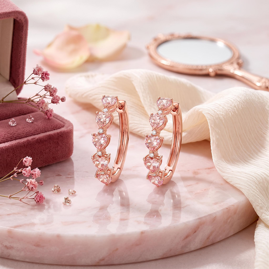 1.02 ct.tw. Pink Heart Cut Hoop Earrings 1.02 ct.tw. Pink Heart Cut Hoop Earrings