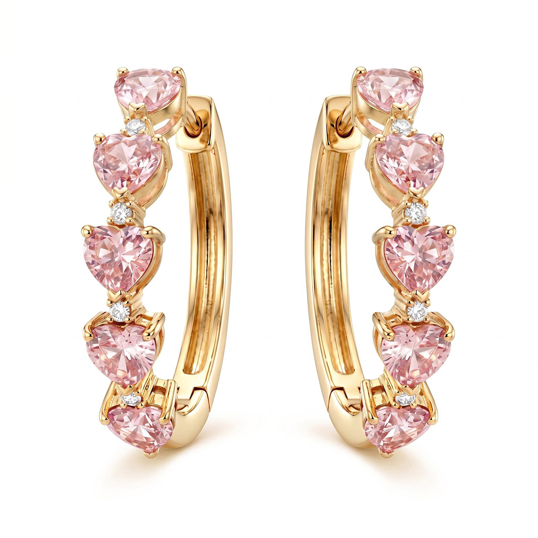 1.02 ct.tw. Pink Heart Cut Hoop Earrings 1.02 ct.tw. Pink Heart Cut Hoop Earrings