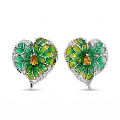Helloice Enamel Nature Glaze Green Heart Stud Earrings