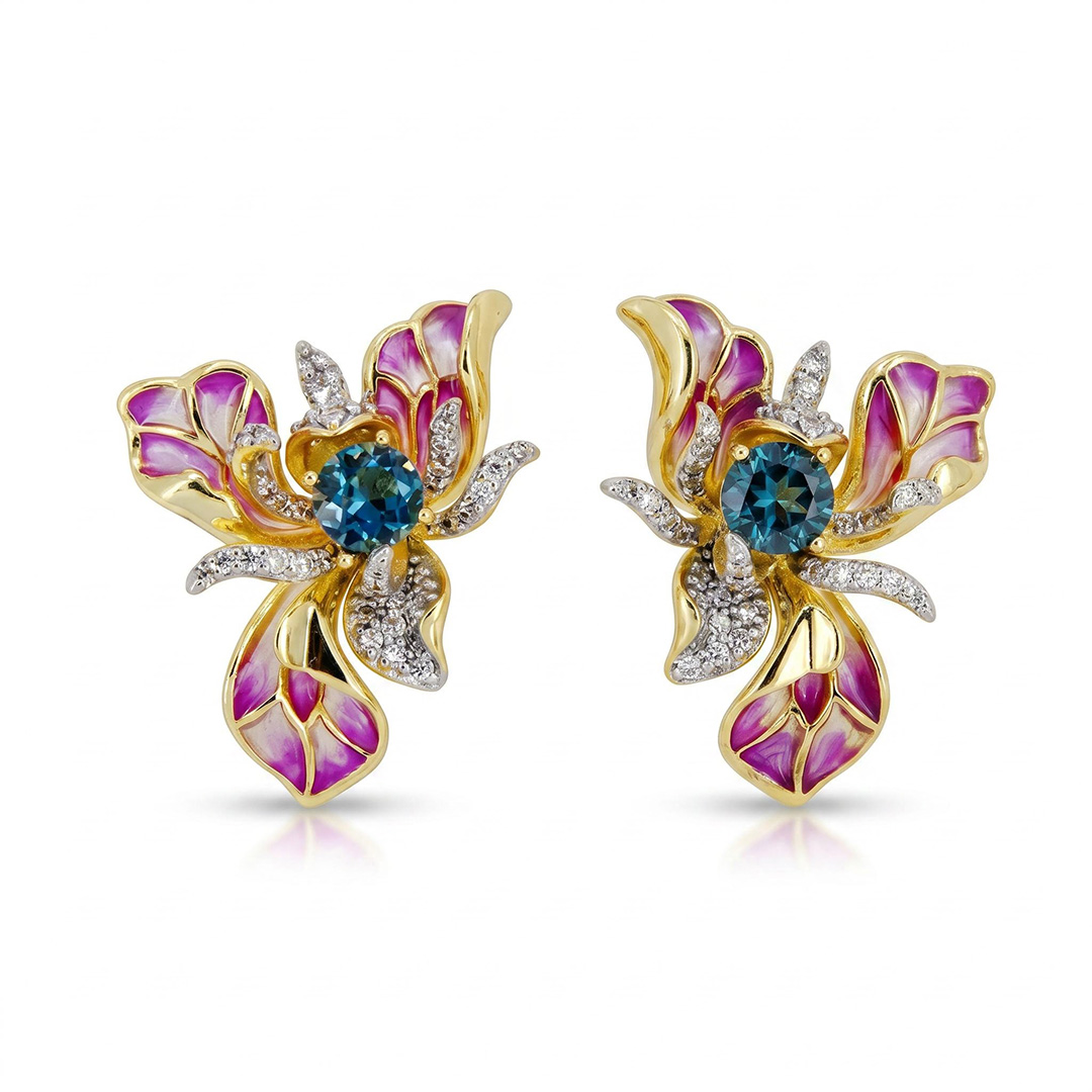 Helloice Enamel Nature Glaze Purple Pink Butterfly Flower Stud Earrings Helloice Enamel Nature Glaze Purple Pink Butterfly Flower Stud Earrings