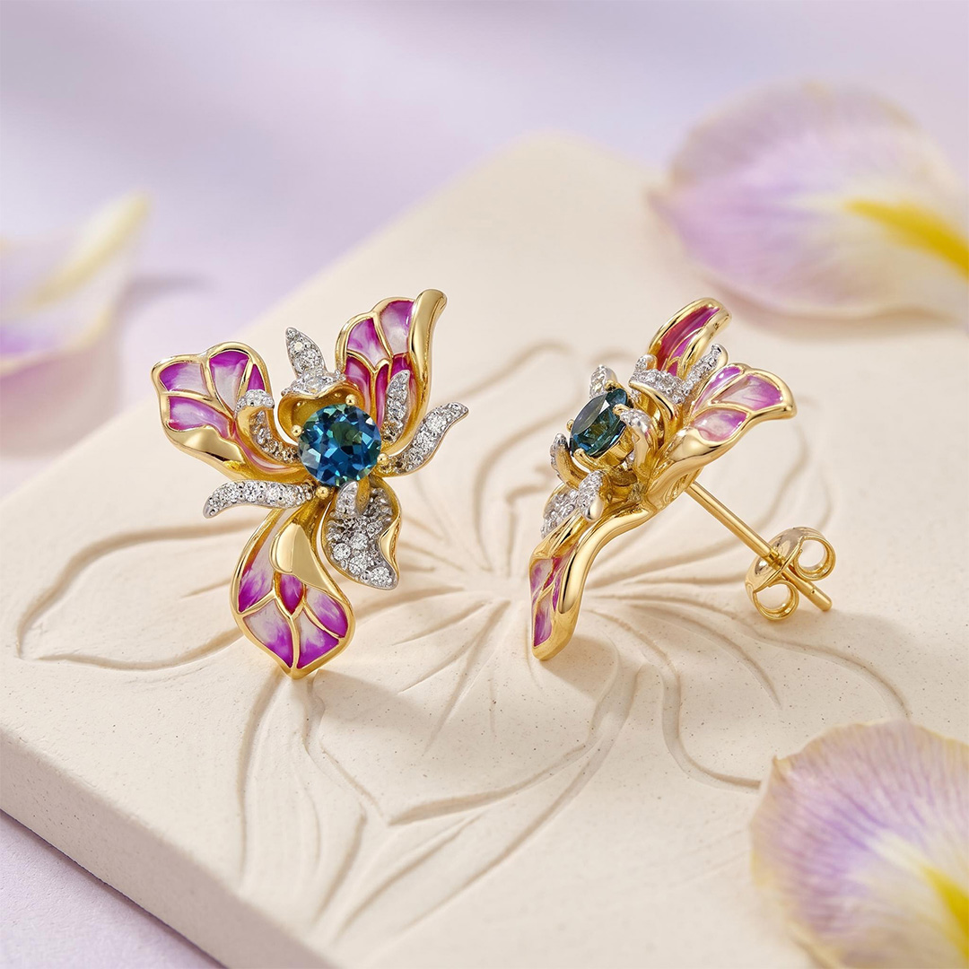 Helloice Enamel Nature Glaze Purple Pink Butterfly Flower Stud Earrings Helloice Enamel Nature Glaze Purple Pink Butterfly Flower Stud Earrings