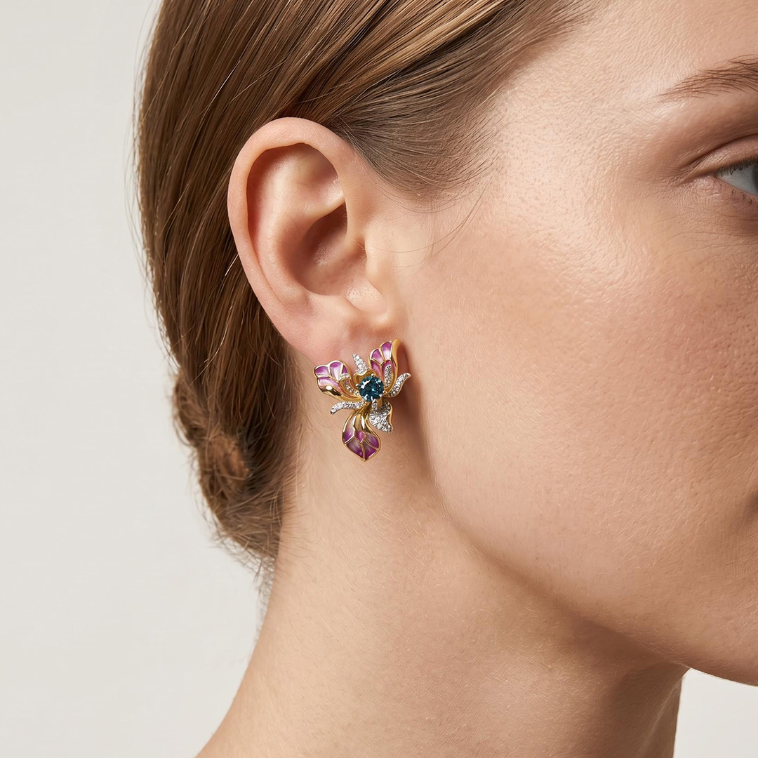 Helloice Enamel Nature Glaze Purple Pink Butterfly Flower Stud Earrings Helloice Enamel Nature Glaze Purple Pink Butterfly Flower Stud Earrings