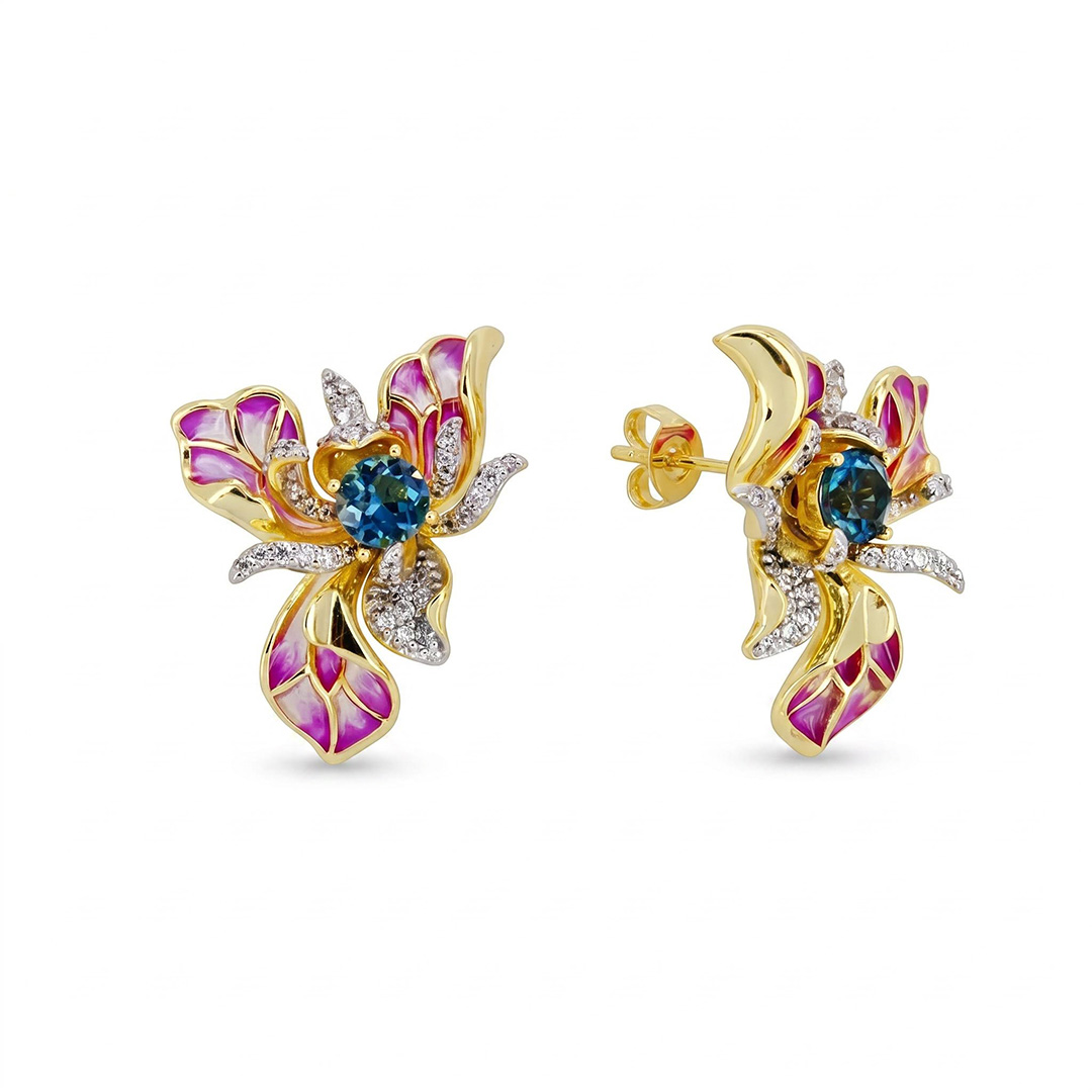 Helloice Enamel Nature Glaze Purple Pink Butterfly Flower Stud Earrings Helloice Enamel Nature Glaze Purple Pink Butterfly Flower Stud Earrings