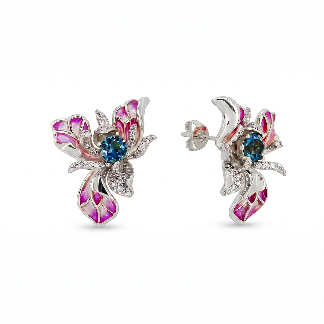 Helloice Enamel Nature Glaze Purple Pink Butterfly Flower Stud Earrings Helloice Enamel Nature Glaze Purple Pink Butterfly Flower Stud Earrings