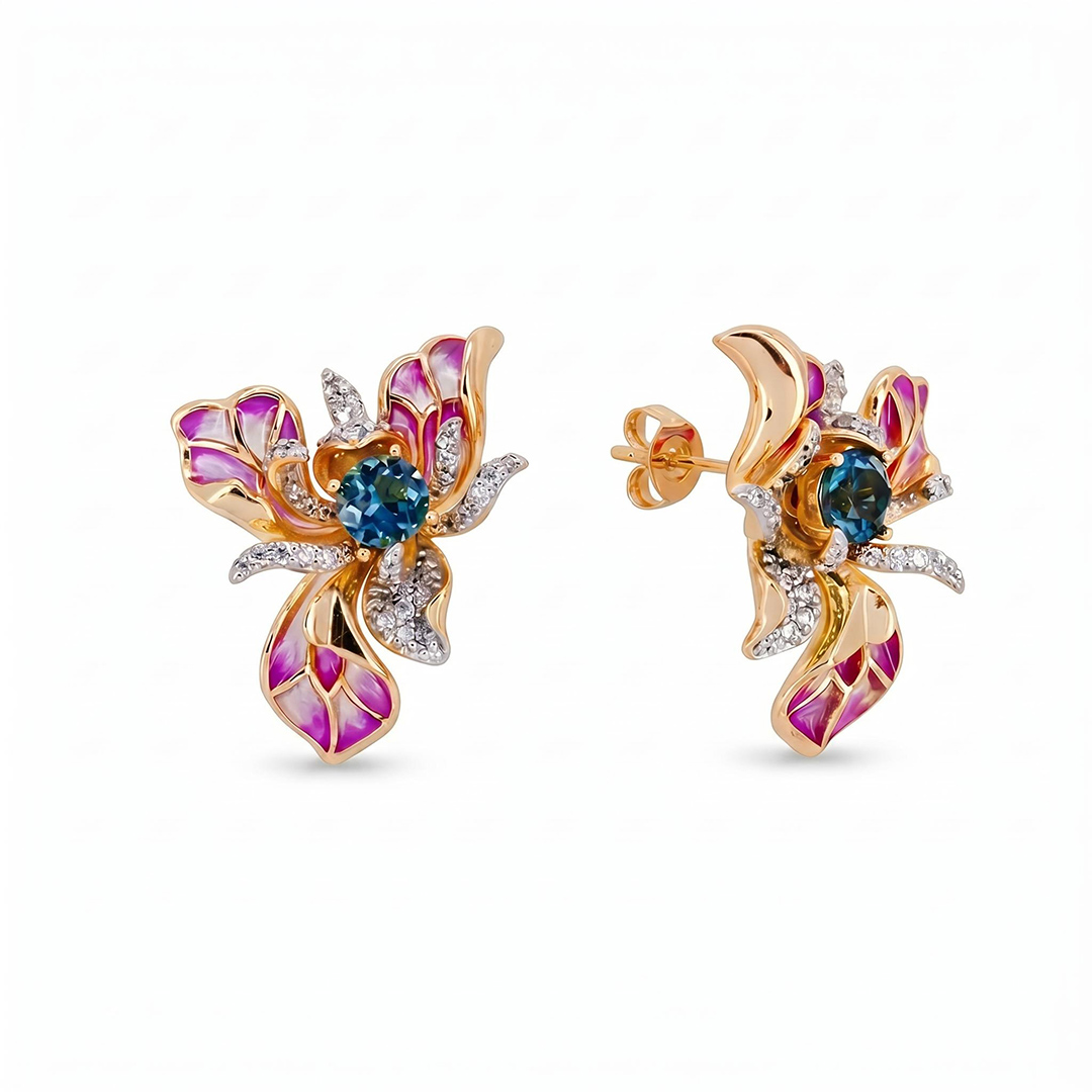 Helloice Enamel Nature Glaze Purple Pink Butterfly Flower Stud Earrings Helloice Enamel Nature Glaze Purple Pink Butterfly Flower Stud Earrings