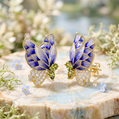 Helloice Enamel Nature Glaze Purple Butterfly Stud Earrings