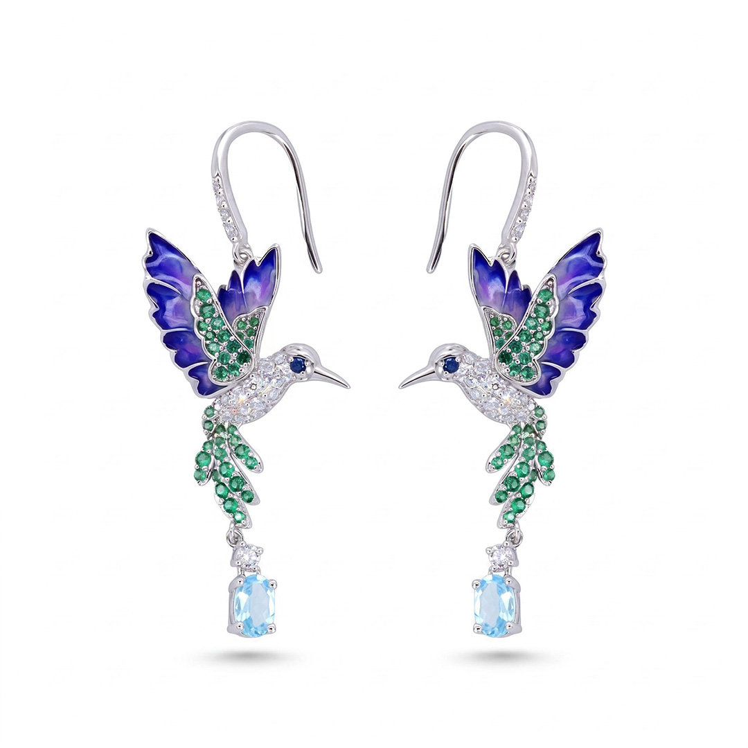 Helloice Enamel Nature Glaze Purple Wing Hummingbird Ear Studs Helloice Enamel Nature Glaze Purple Wing Hummingbird Ear Studs