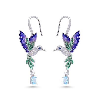 Helloice Enamel Nature Glaze Purple Wing Hummingbird Ear Studs