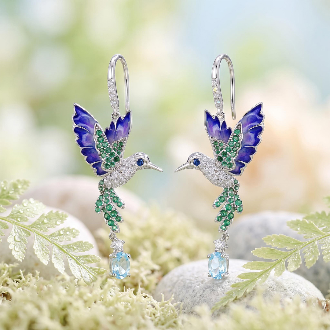 Helloice Enamel Nature Glaze Purple Wing Hummingbird Ear Studs Helloice Enamel Nature Glaze Purple Wing Hummingbird Ear Studs