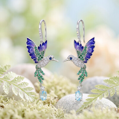 Helloice Enamel Nature Glaze Purple Wing Hummingbird Ear Studs