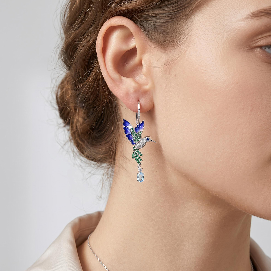 Helloice Enamel Nature Glaze Purple Wing Hummingbird Ear Studs Helloice Enamel Nature Glaze Purple Wing Hummingbird Ear Studs